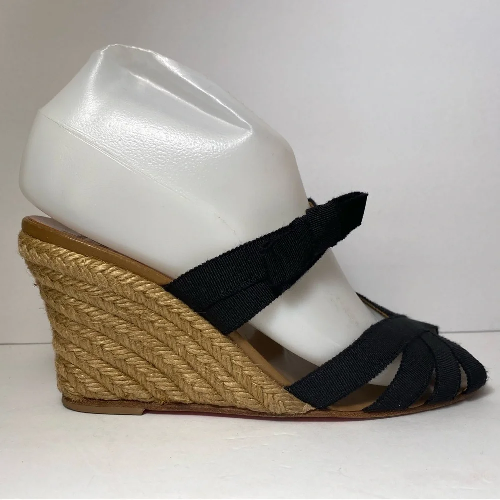 Christian Louboutin delfin wedge espadrille sandals black 37 7 - Picture 2 of 10